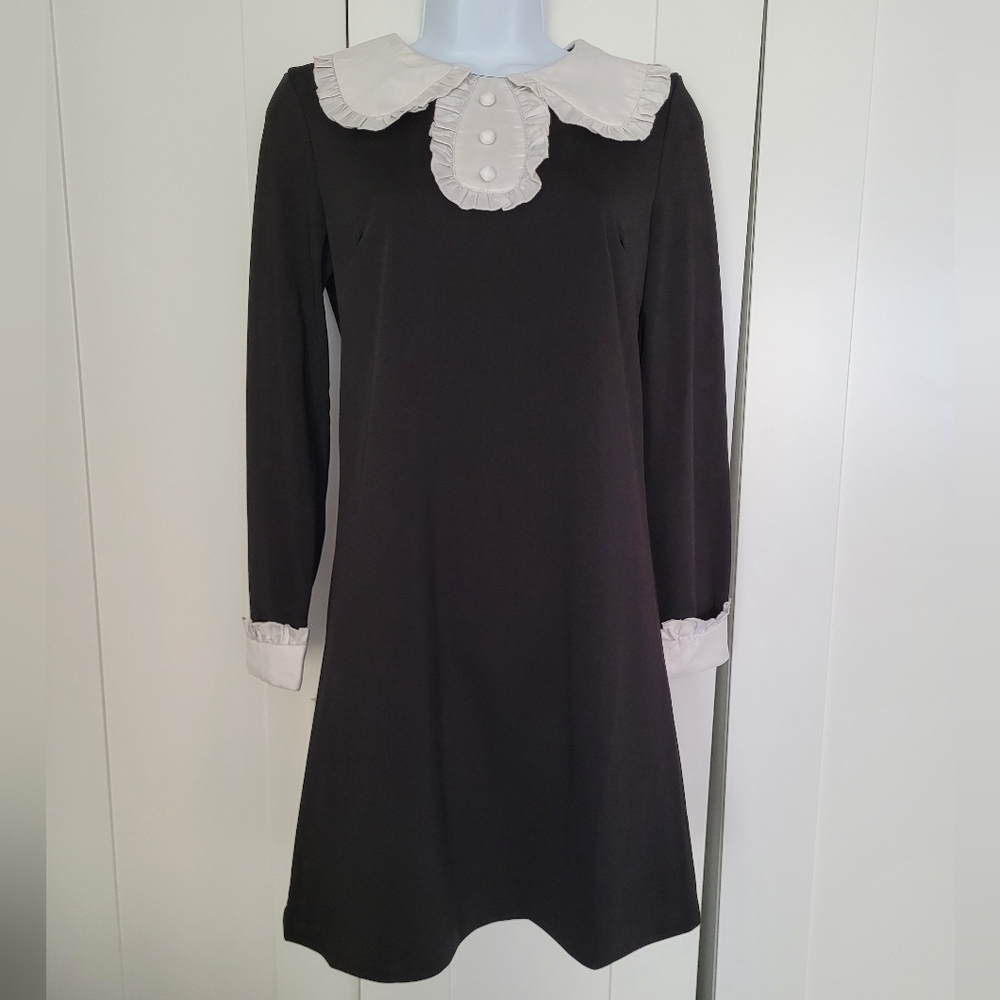 NWOT Goth Witchy Coven Wednesday Addams Collar Cuffed Ruffle Dress